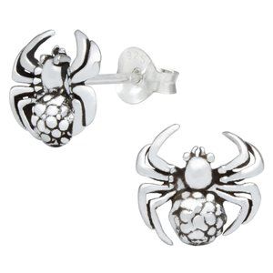 Oxidized Sterling Silver Stud Spider Earrings